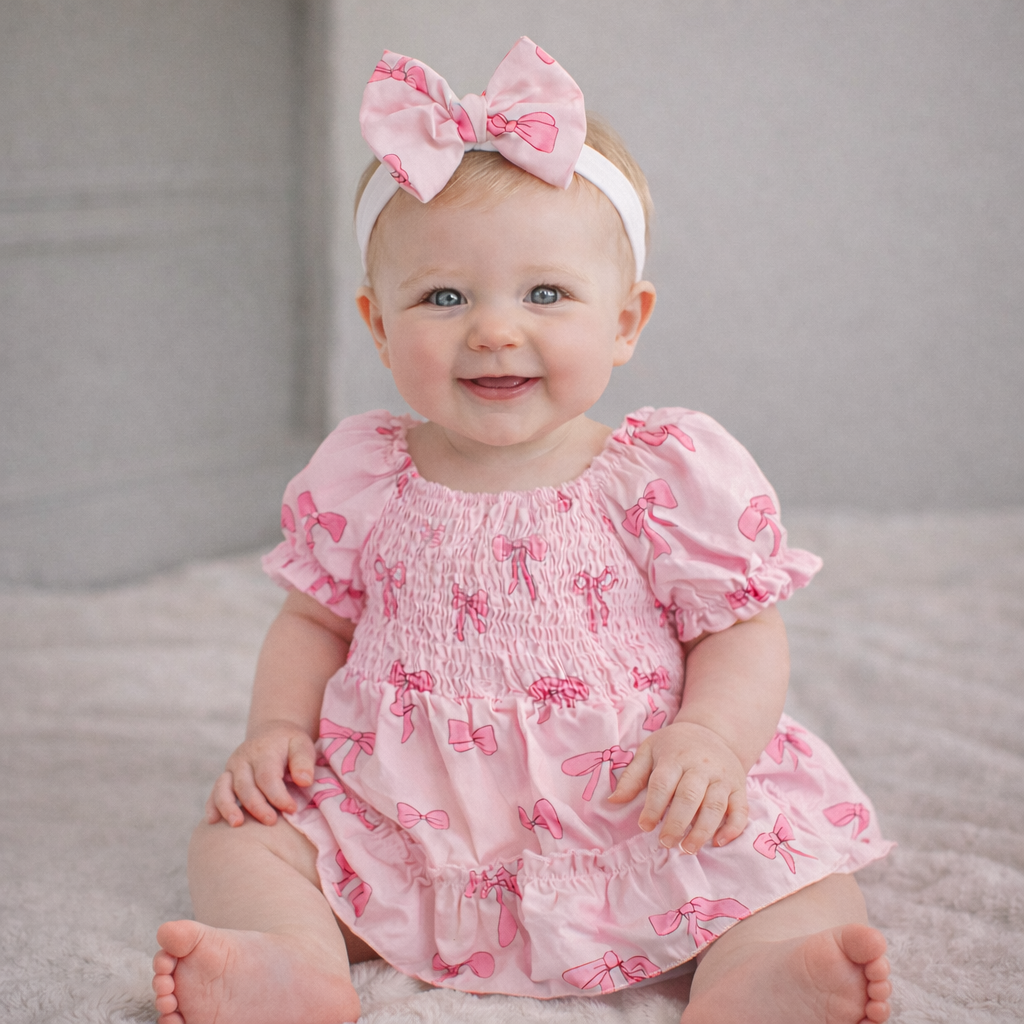 Pink bow dress & headband