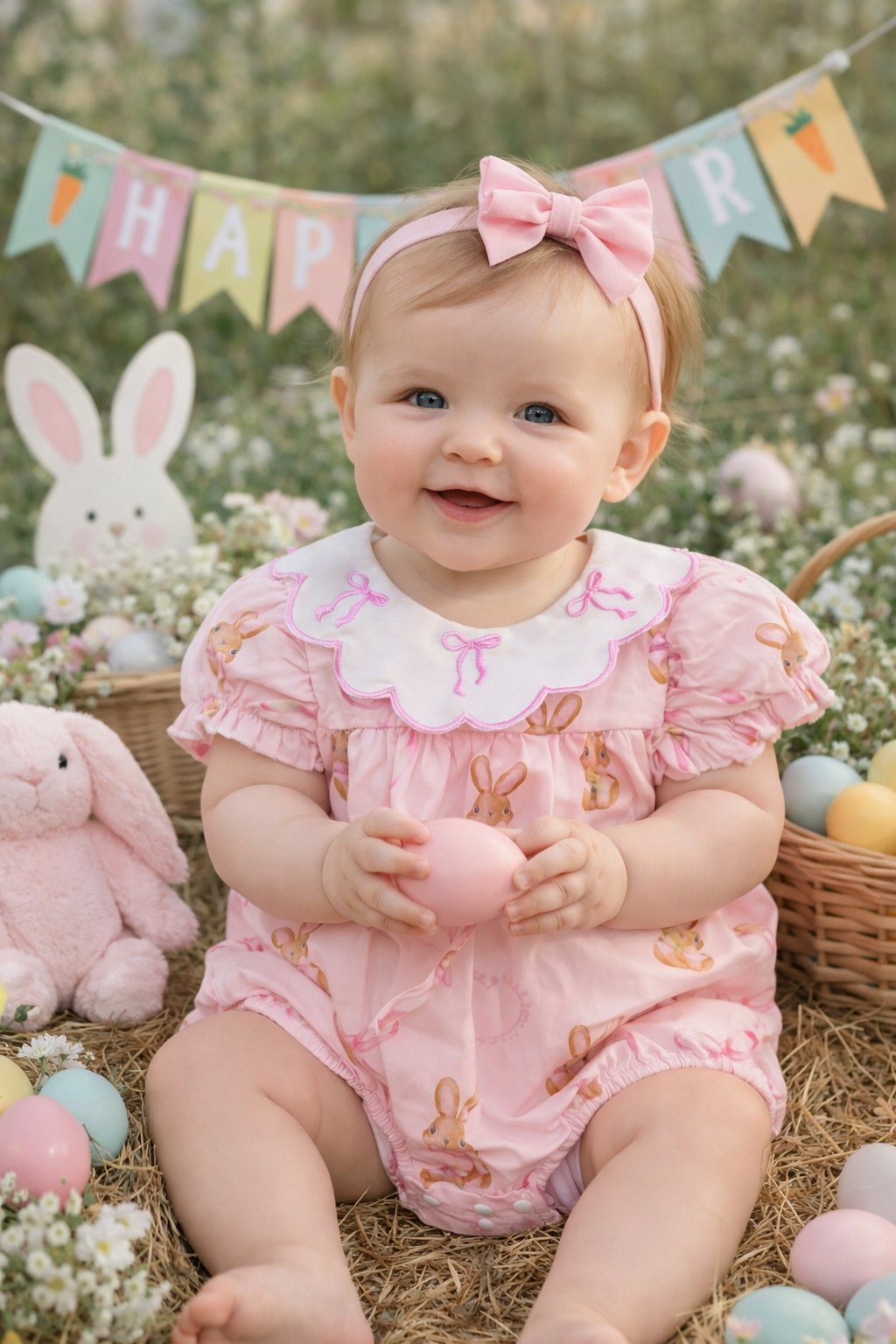 Pink bunny/bow/easter romper